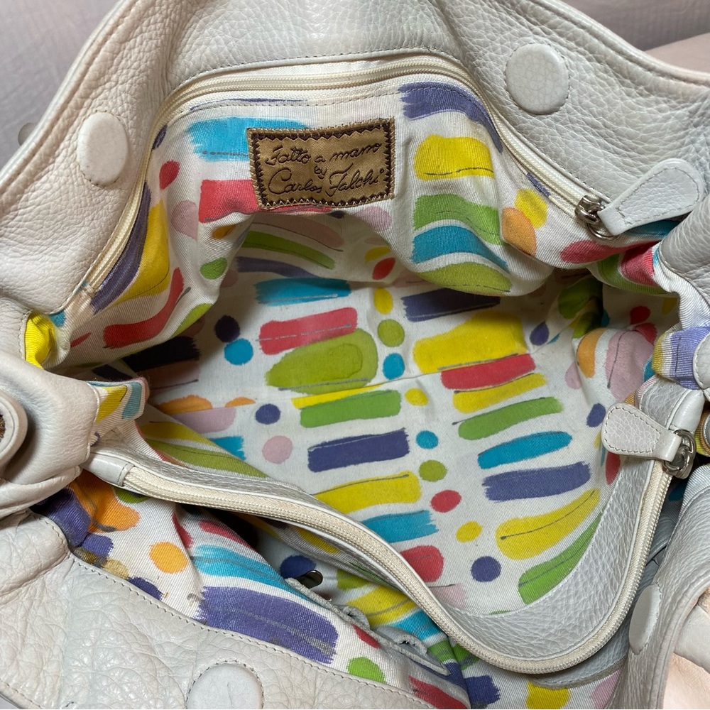 Carlos Falchi Fatto a Mano Large Bone White Leather Whipstitch Tote Shoulder Bag - Picture 10 of 15